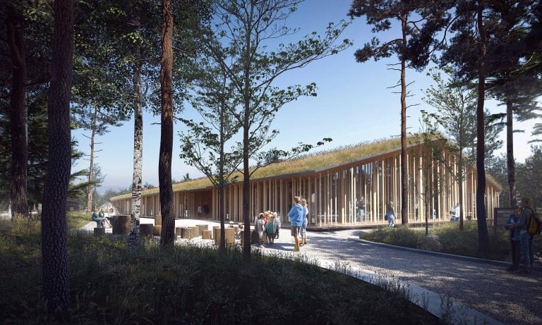FÅR DRAHJELP: Innlandet Venstre vil at «Finnskogens hus» på Svullrya skal bli realisert. Dette var vinneren av arkitektkonkurransen til Norsk Skogfinsk Museum i 2018.