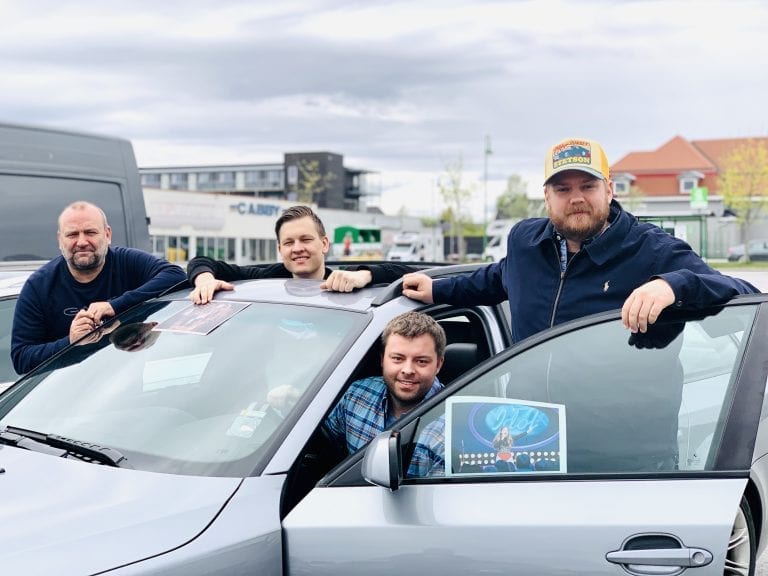 DRIVE IN-DAG: Erik Holtet, (t.v.), Oliver Bråten, Bjørn-Martin Brandett og Henrik Berg Enger vil skape litt på Flisa igjen. Nå blir det drive in-dag med konserter og kino lørdag 6. juni. Foto: Liv Rønnaug B. Lilleåsen