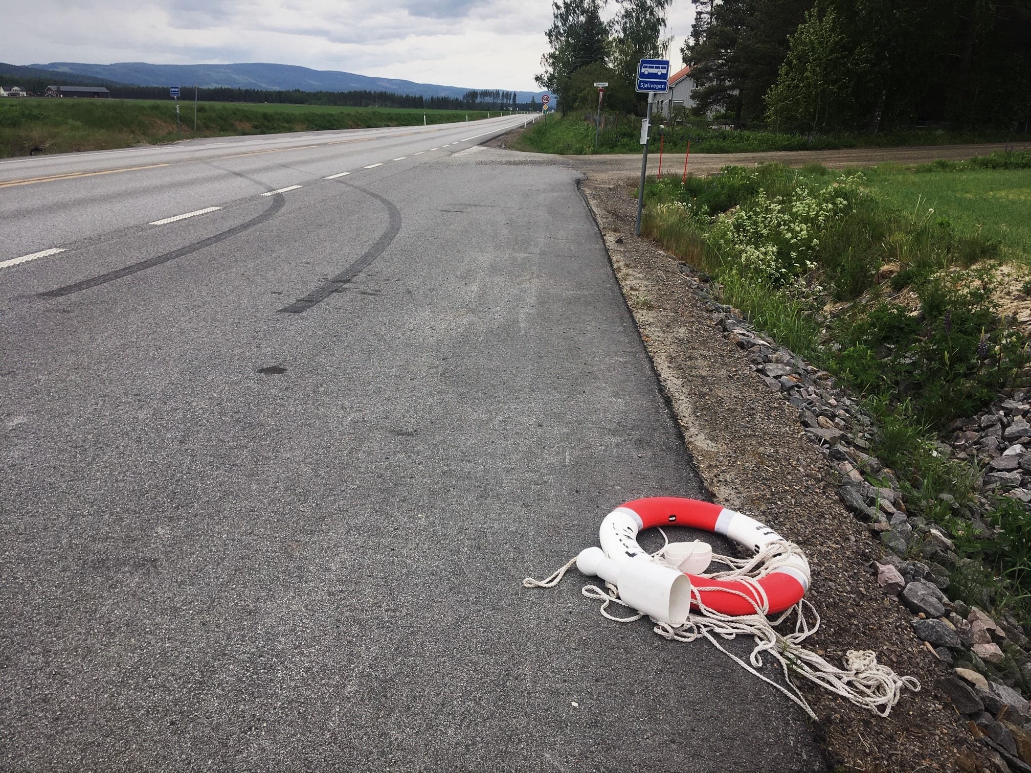 UANSVARLIG: Å fjerne redningsbøyer fra lokale badesteder kan bli svært alvorlig. Denne dukket opp på Haslemoen fredag. Foto: Åsnes kommune.
