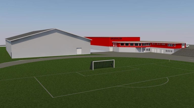 STOR INVESTERING: Totalt 20 millioner kroner koster den nye flerbrukshallen i Grue. 15 millioner av finansieringen er alt i boks, og nå er det opp til kommunen om de vil bevilge de siste 5 millionene gjennom et langsiktig lån.