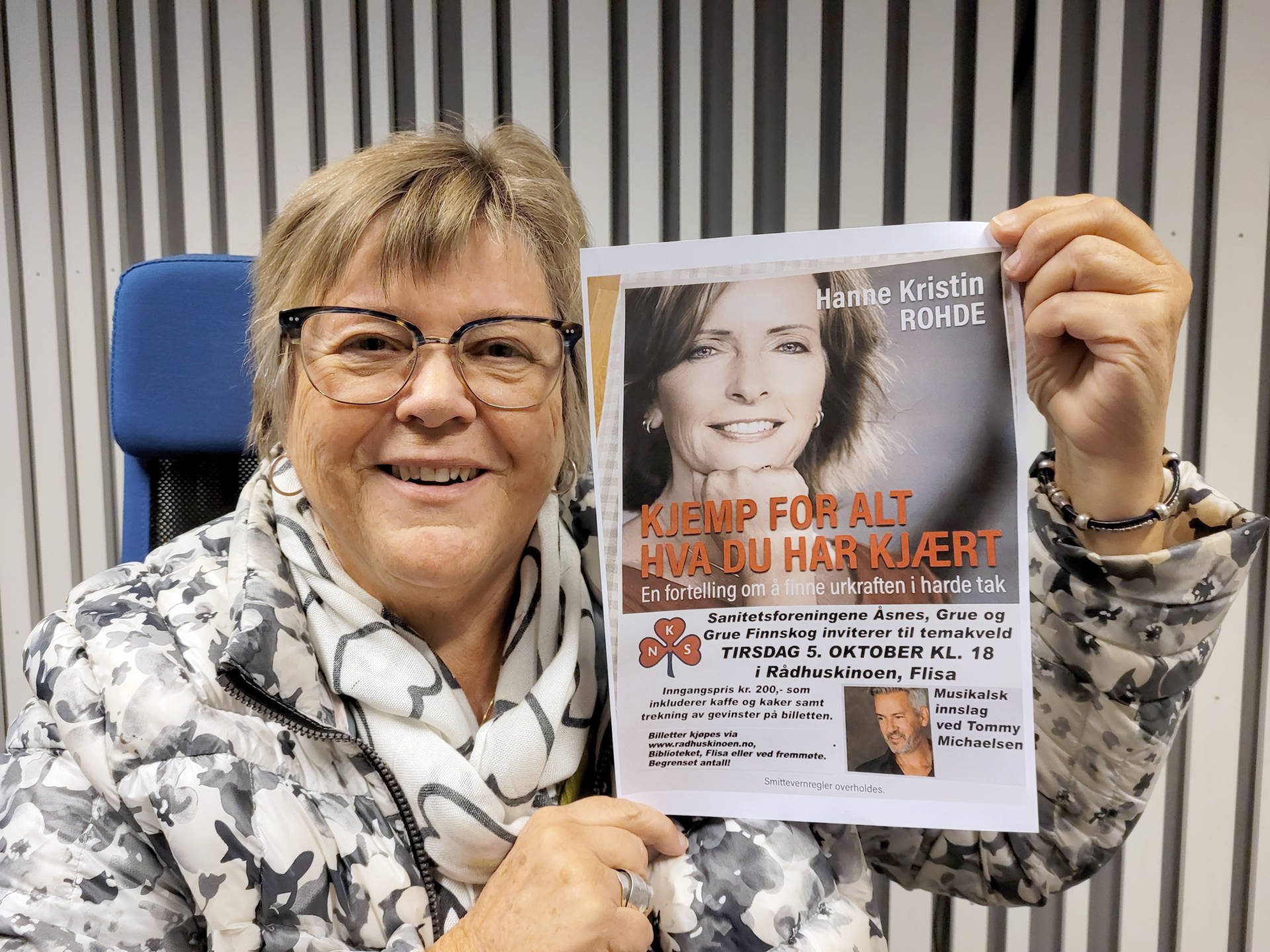 FOREDRAG: Anne Grethe Stræte håper på fullsatt rådhuskino når Hanne Kristin Rohde kommer til Flisa. Foredraget er et samarbeid mellom sanitetsforeningene Åsnes, Grue og Grue Finnskog.