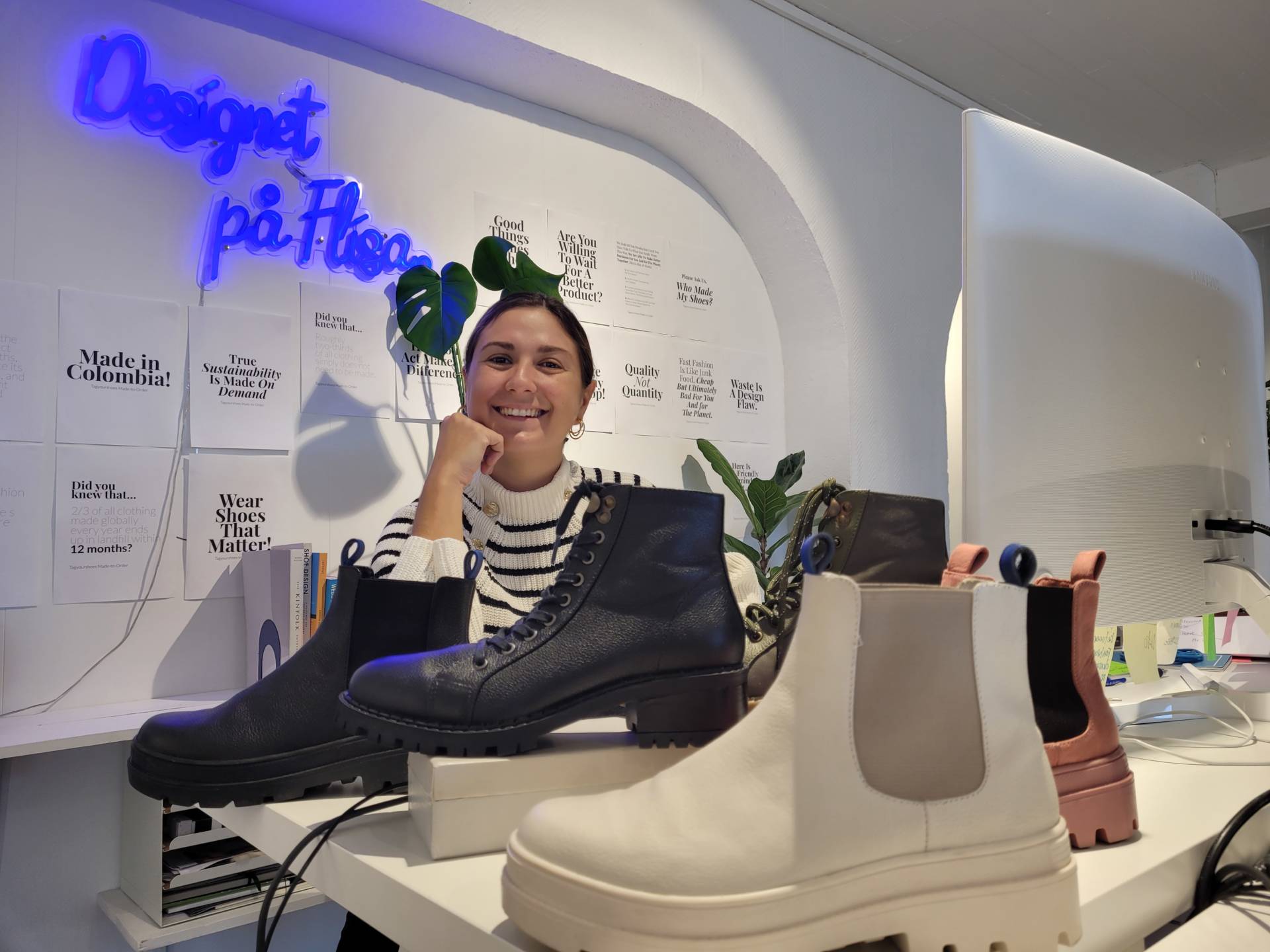 FLYTTER PRODUKSJONEN: Fra nå produseres Tagyourshoes i Colombia, mens modellene blir designet på Flisa. Luisa Arango håper forhåndsbestilling gjør produktene enda mer unike.