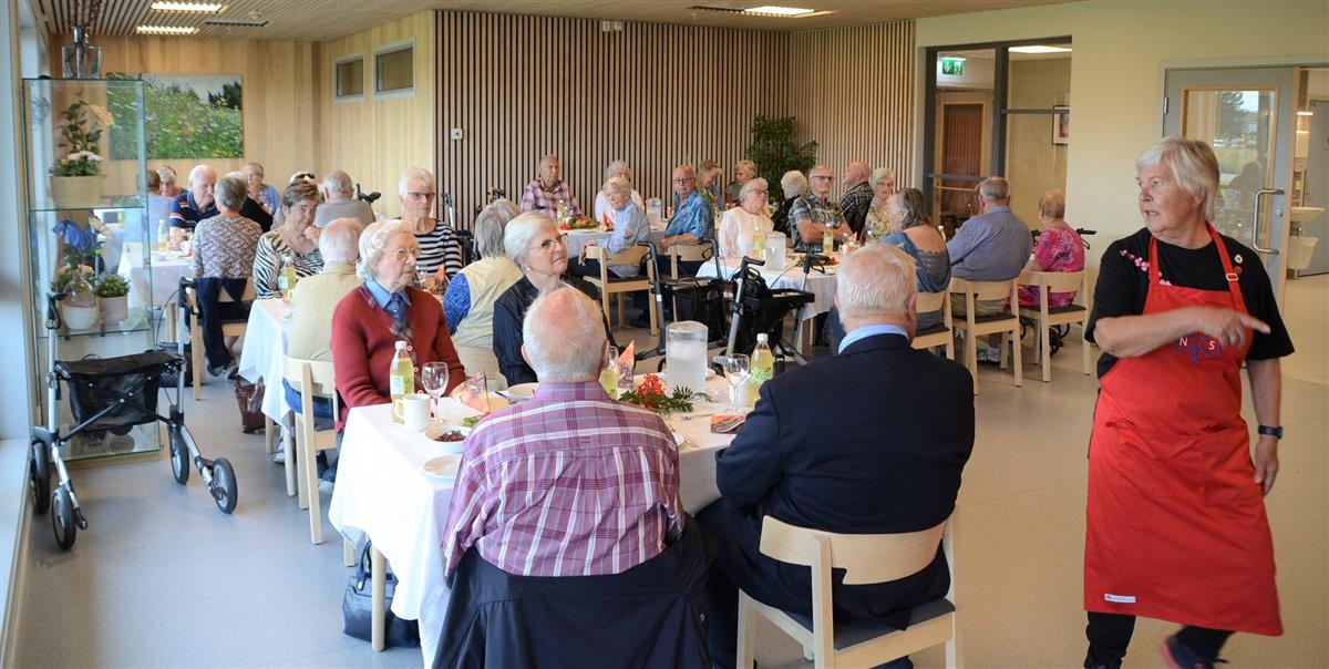 SERVERTE: Åsa Moen var en av sanitetskvinnene som bidro til at det ble et vellykket arrangement på Nedre Kjølen da opplegget med gratis middag dro i gang i høst. Foto: Åsnes kommune.