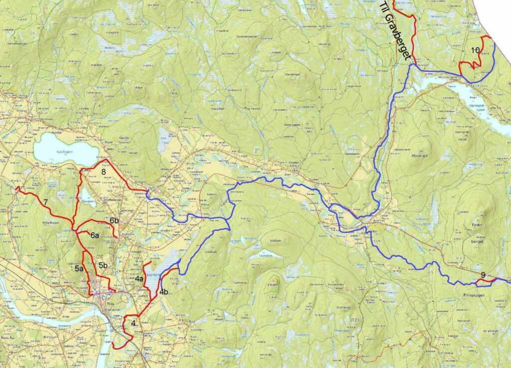 STEMTE NED DET MESTE: Kun forlengelsen fra Losmyra til Flisa Camping er Kristian Botten Pedersen positiv til. Trasé 5a fra Trangsrudsroa til Circle K er ikke lenger en del av planleggingen. Blått viser eksisterende led, rød foreslåtte nye leder.