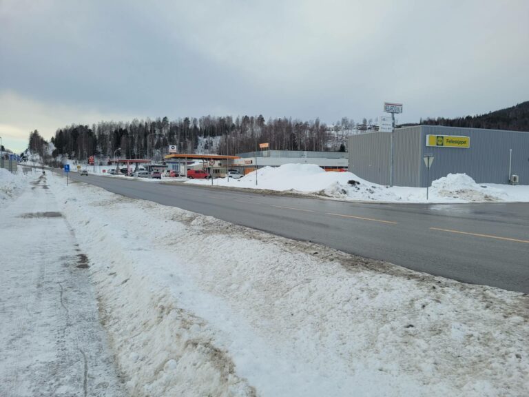 MÅ HA BIL: Dersom du skal besøke Felleskjøpet, Kaktus eller Circle K er det mest praktisk med bil. Som gående må du enten stampe i snøen på privat eiendom, eller gå i riksvegen.