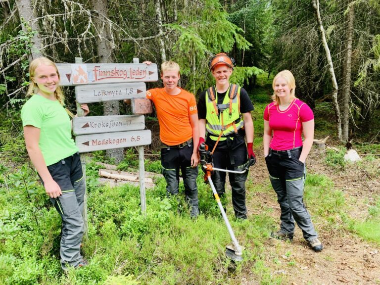 I SVING I FJOR: I fjor sørget disse ungdommene for at Finnskogleden var farbar, gjennom prosjektet JOB:U. Her er Anna Birkely, Alf Berger Fosseid, Andreas Moberget og Sunniva Vatnar Olsen i sving. Arkivfoto: Liv Rønnaug B. Lilleåsen.