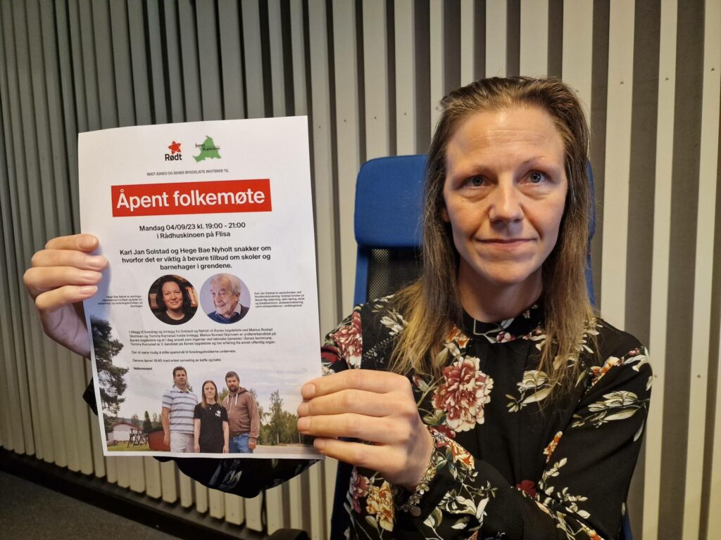 HÅPER PÅ FULL KINO: Jannice Lykke Birkeland i Rødt Åsnes håper mange tar turen på det åpne folkemøtet mandag.