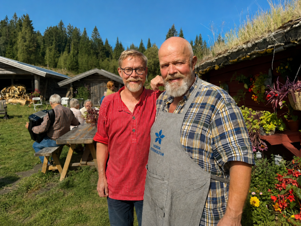 SÆTERLIVET: Roy Tomas Leirvik (til venstre) og Erik Fleischer har hatt nok en flott sesong oppe på Braskerudsætra. Der blant annet Erling Braut Haaland har bidratt til økt salg.